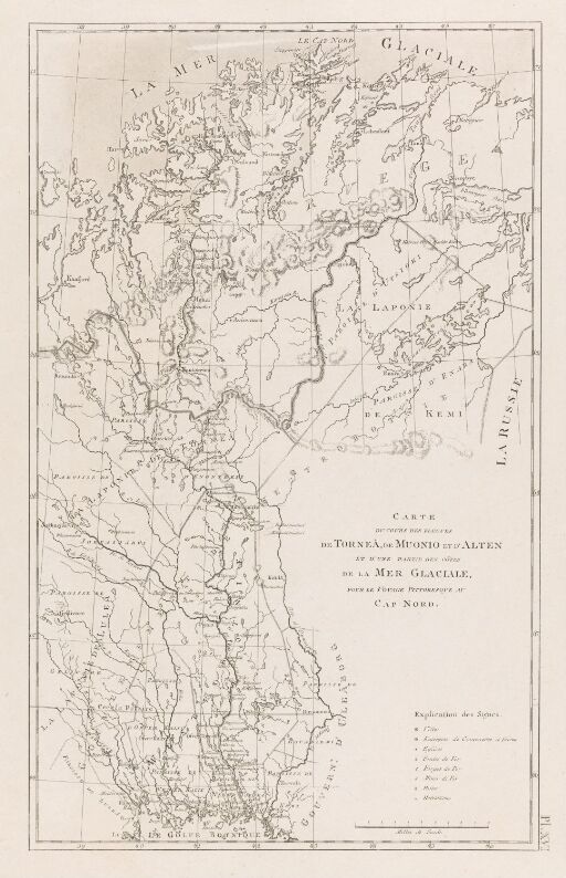 Kart over Tornionjoki, Muonionjoki og Altaelva, samt en del av Nordishavet