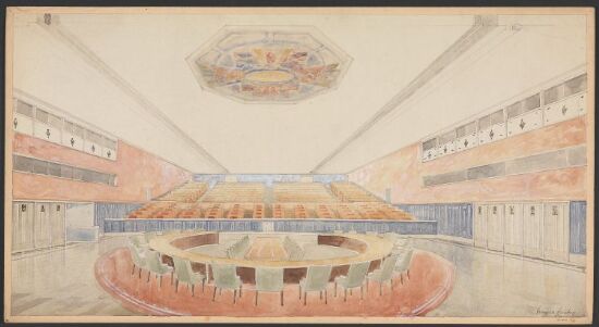 Forslag til innredning av Sikkerhetsrådets sal