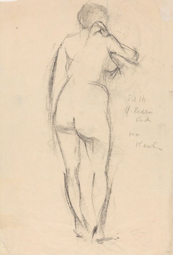 Stående ryggvendt kvinneakt