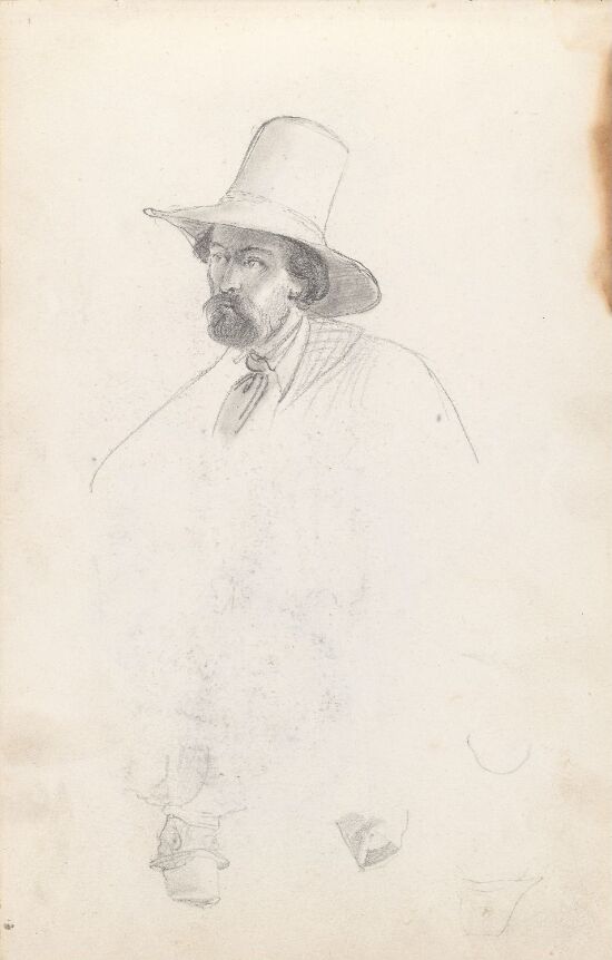 Mannsportrett; ryggvendt mannsfigur