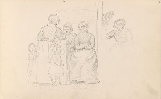 Tre kvinner og to barn; kvinnefigur