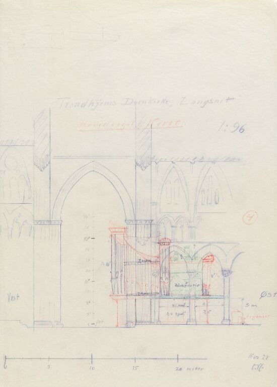 Forslag til orgel i Nidarosdomen. Lengdesnitt