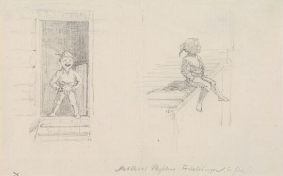 Forarbeid til illustrasjon til "Matthias Skytters historier" i P.Chr. Asbjørnsen, Norske Folke- og Huldre-Eventyr, Kjøbenhavn 1879