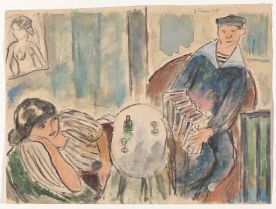 Kvinne og matros med trekkspill