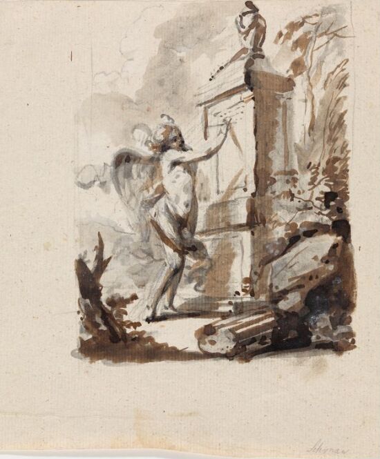 Bevinget figur ved monument