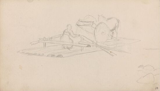 Frakt av hest og kjerre med flåte