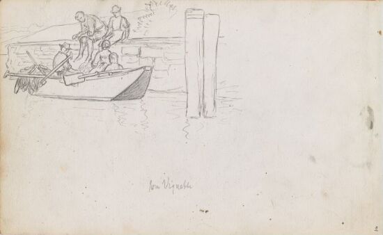 Figurer og båt ved brygge