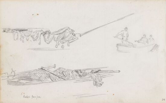 Studier av båter med garn og figurer