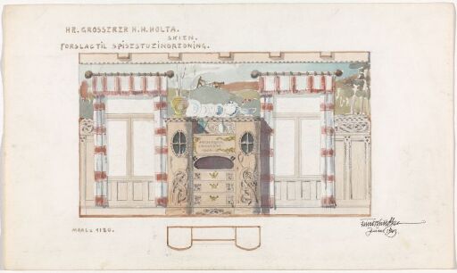 Forslag til spisestueinnredning for Hr. grosserer H.H. Holta, Skien