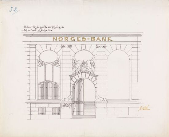 Guld. Utkast til Norges banks bygning