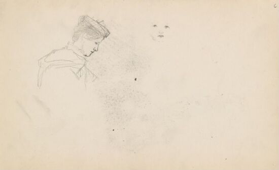 Kvinneportrett profil; riss av ansikt