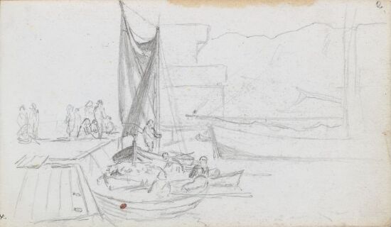 Båter og figurer ved brygge