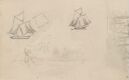 Båtstudier; riss av båt og figurer