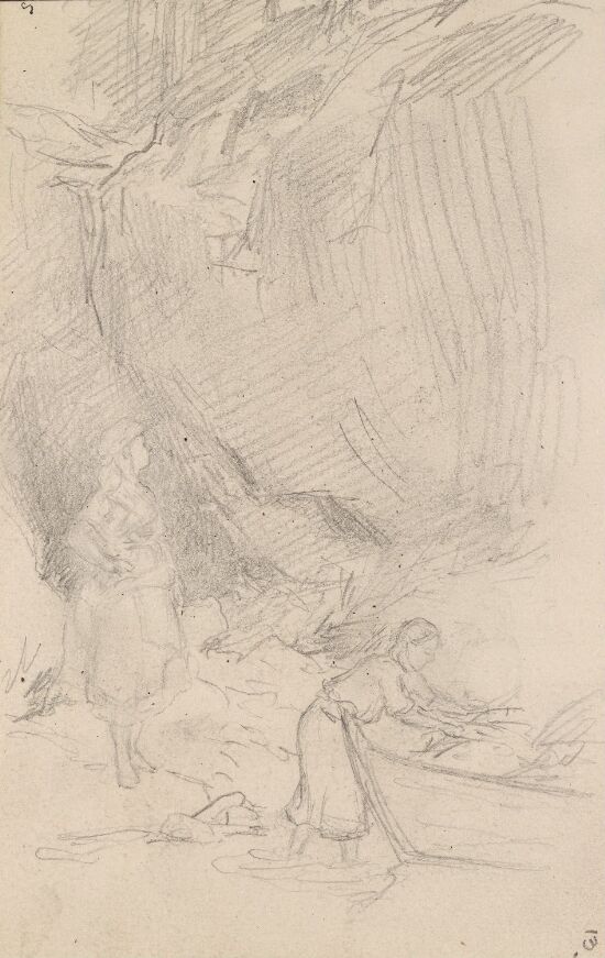 To kvinner og båt i strandkanten