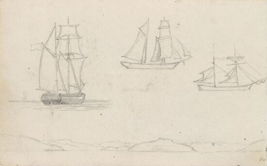 Studier av seilskip; kystlandskap