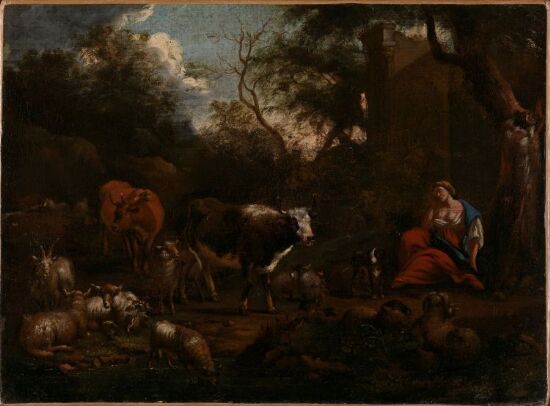 Berglandskap med hvilende kvinne