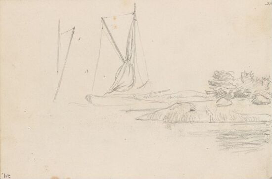 Riss av mast; fjordlandskap