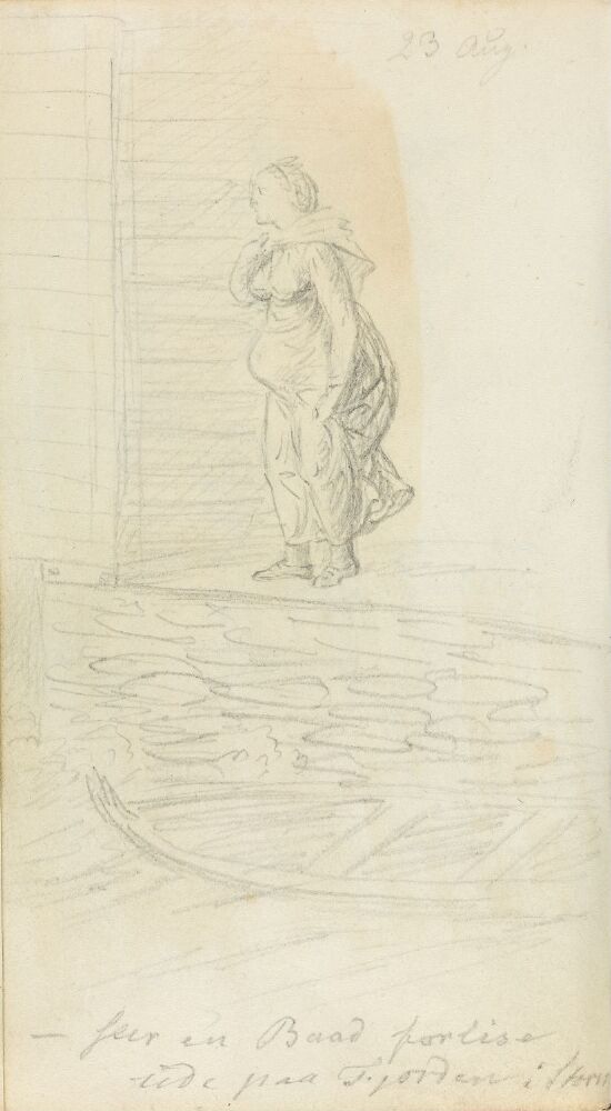 Kvinne som betrakter et båtforlis i stormen