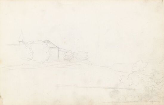 Landskap med bygning