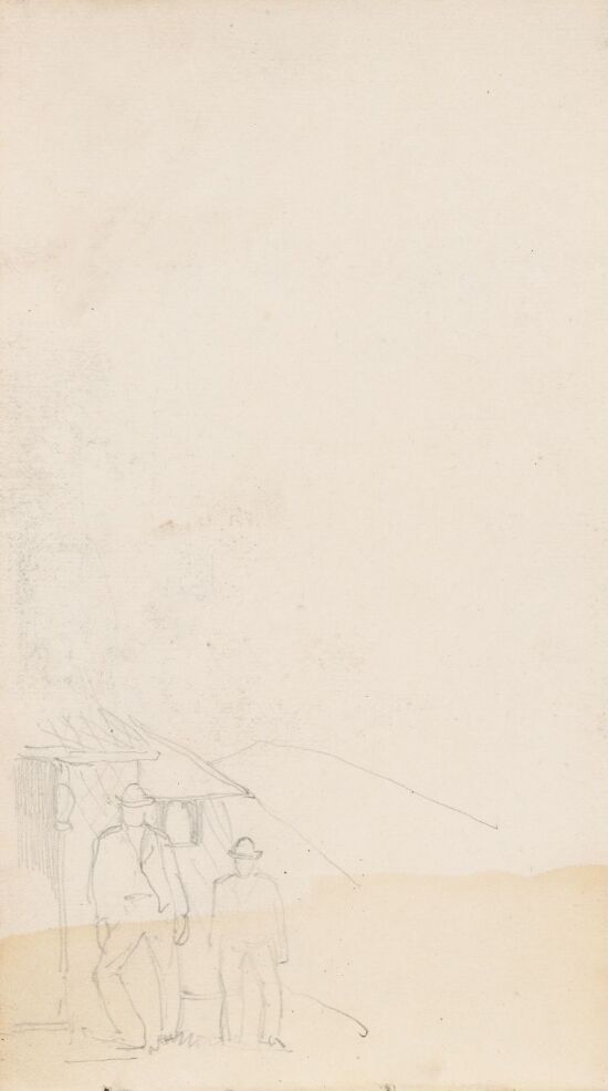 Menn stående ved husvegg