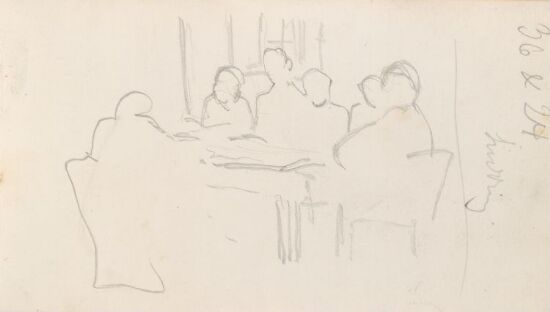 Riss av figurer i interiør