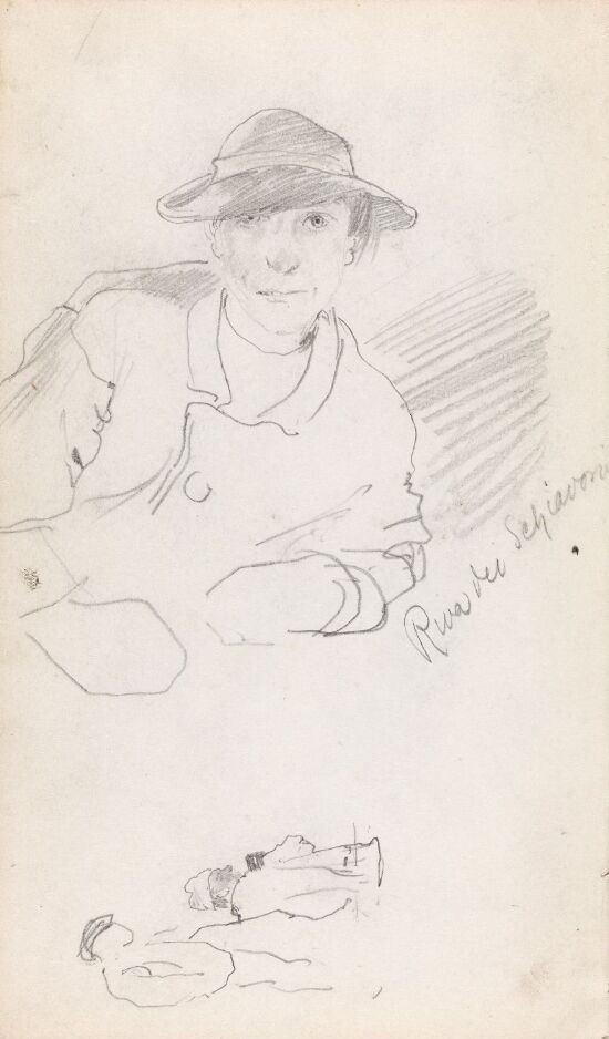 Mannsportrett, Riva degli Schiavoni; to mannsfigurer