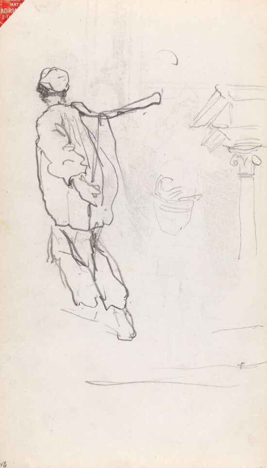 Studie etter Tizians "Jomfru Marias fremstilling i tempelet" (detalj); ryggvendt mannsfigur