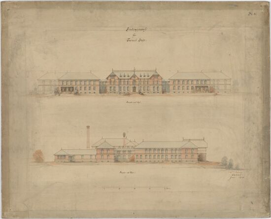 Asyl for Tromsø Stift, fasadeoppriss mot sør og mot vest