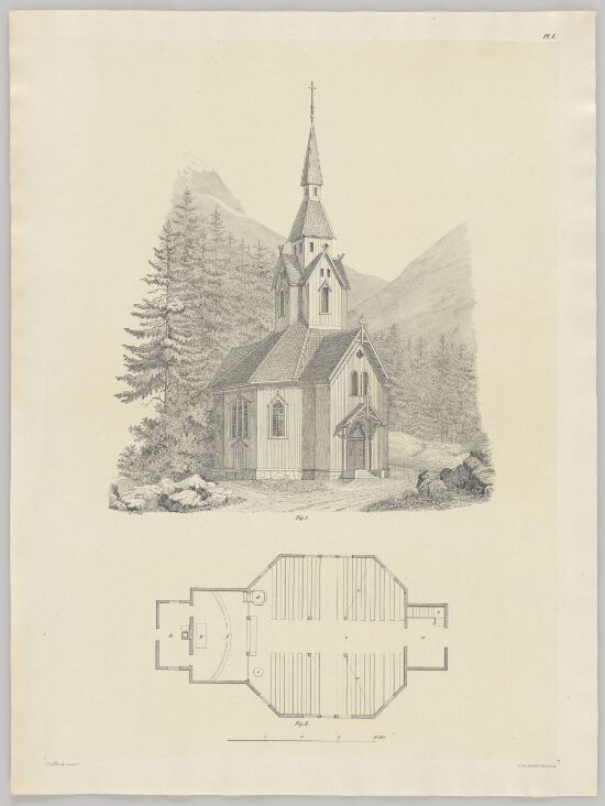 Utkast til trekirke med plass til 396 mennesker