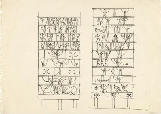 Utkast til utsmykning av gavlveggen i Høyblokka