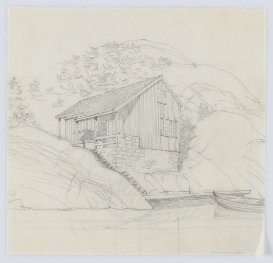 Sommerhus og båthus for direktør Inge Aarnes. Skisser