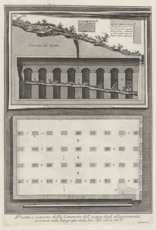 Plan and Section of the Reservoir of the Accommodation Marked in the Map on Plate XII with the Letter I