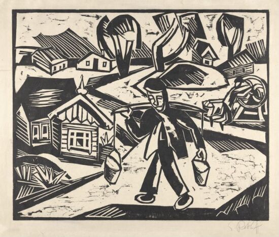 Russisk landskap med vannbærer