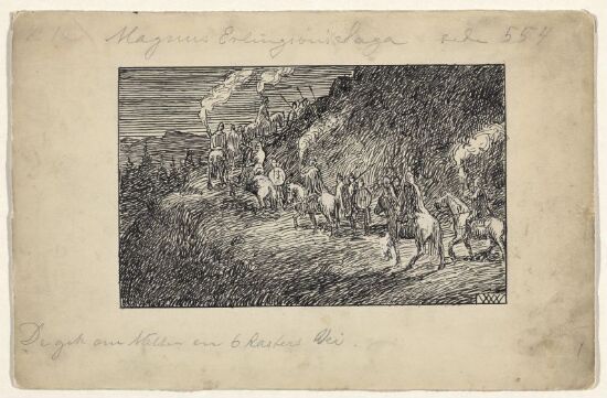 Olavs menn gikk seks rasters veg om natta. Til "Magnus Erlingssons Saga" i Snorre Sturlason, Kongesagaer, Kristiania 1899