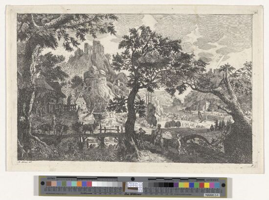 Elvedal med stort tre og to borgruiner