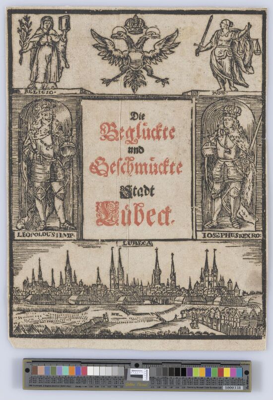 Tittelblad til "Die beglückte und geschmückte Stadt Lübeck"