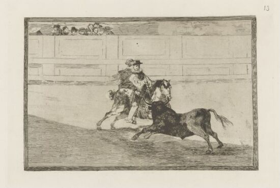 A Spanish mounted knight in the ring breaking short spears without the help of assistants