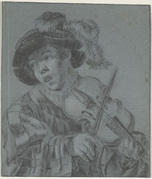 Singing boy playing a violin