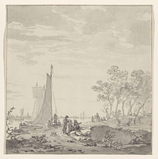 Elvelandskap med båter