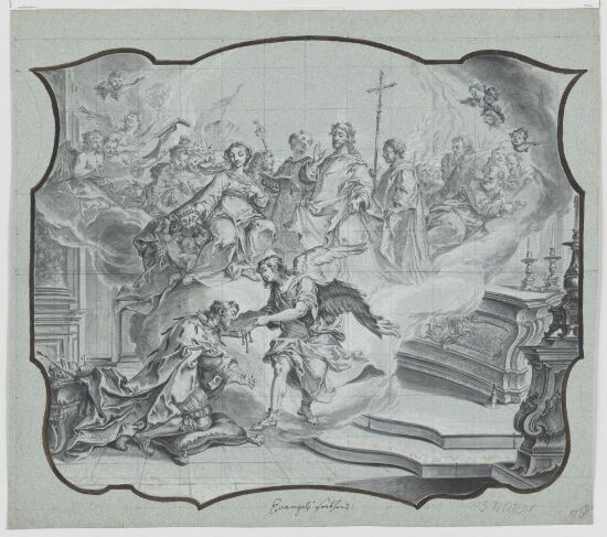 Knelende konger foran engel, takdekorasjon