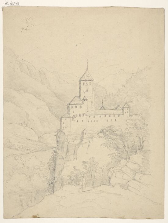 Mountain Landscape with Castle and two Figures