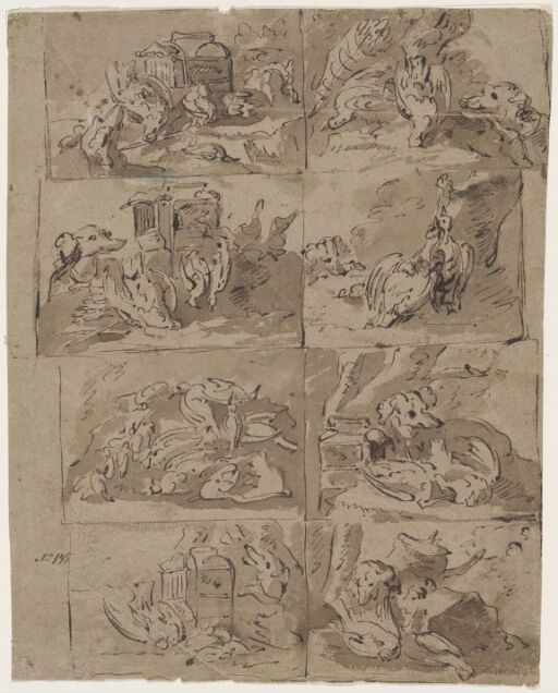 Åtte studier av jaktbytte med hund og fugler