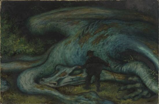 Utenfor lå det en veldig drage og sov