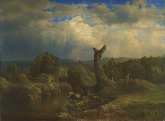 Sommerlandskap i tordenvær