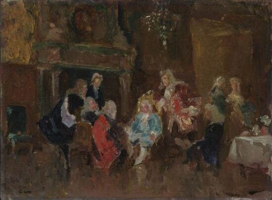 Scene from L. Holberg's play: The pawned Peasant Boy. (Sketch)