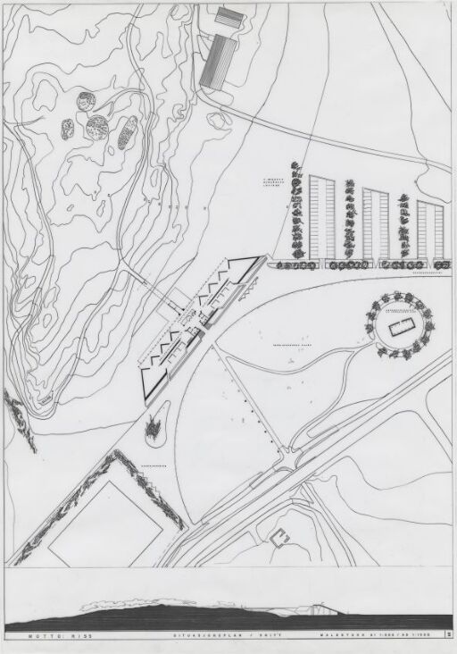 Design for a Rock Carving Museum, situation and section