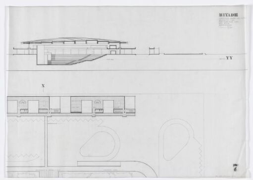 Conference center and hotel in Riyadh. Plan and section.