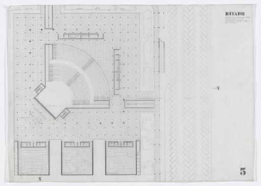 Conference center and hotel in Riyadh. Plan and section.