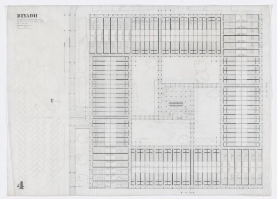 Utkast til hotell og kurssenter i Riyadh i Saudi-Arabia. Plantegning.
