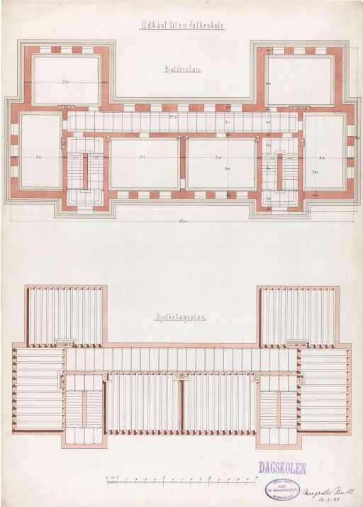 Plan og basement and loft for an elemantary school